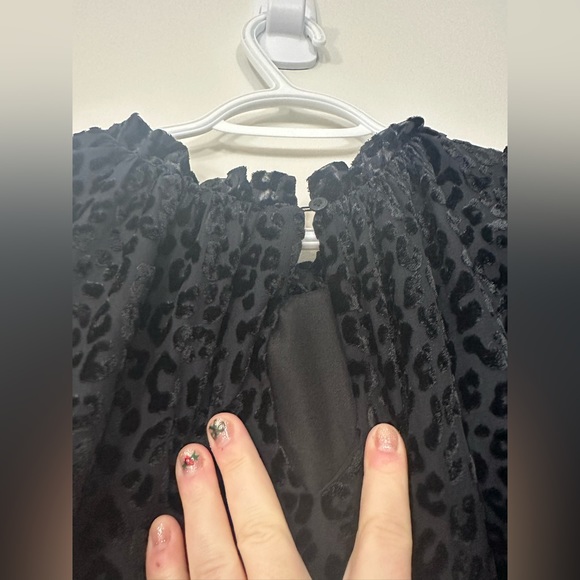 Loft babydoll velvet embossed leopard print frilly high neck party dress - Picture 10 of 12